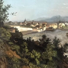 18th Century Framed Oil Painting on Wood Panel of Wachau, Austria