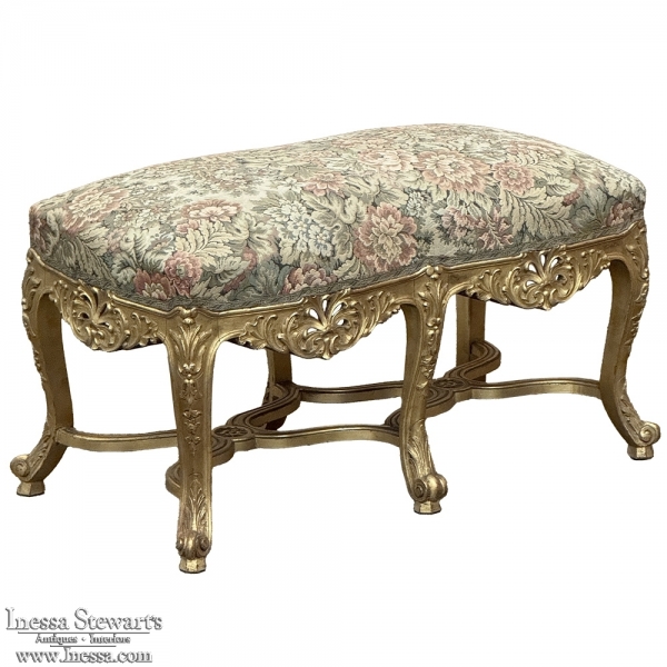 19th Century French Louis XIV Giltwood Vanity Bench with Tapestry