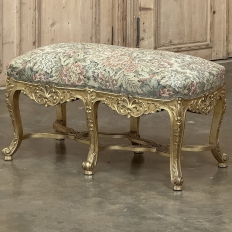 19th Century French Louis XIV Giltwood Vanity Bench with Tapestry