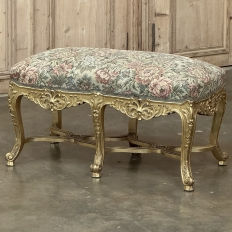19th Century French Louis XIV Giltwood Vanity Bench with Tapestry