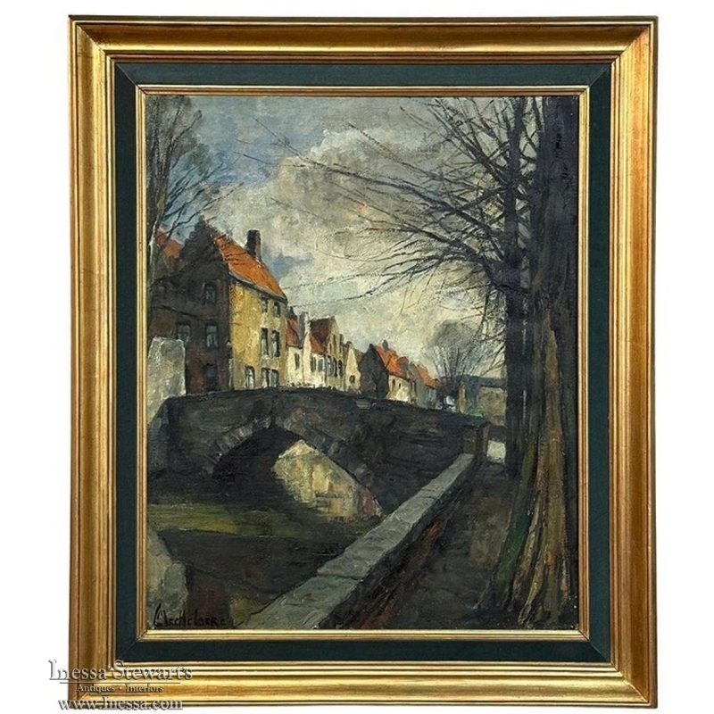 Antique Framed Oil Painting on Canvas by Leon Meechelaere (1880-1964)