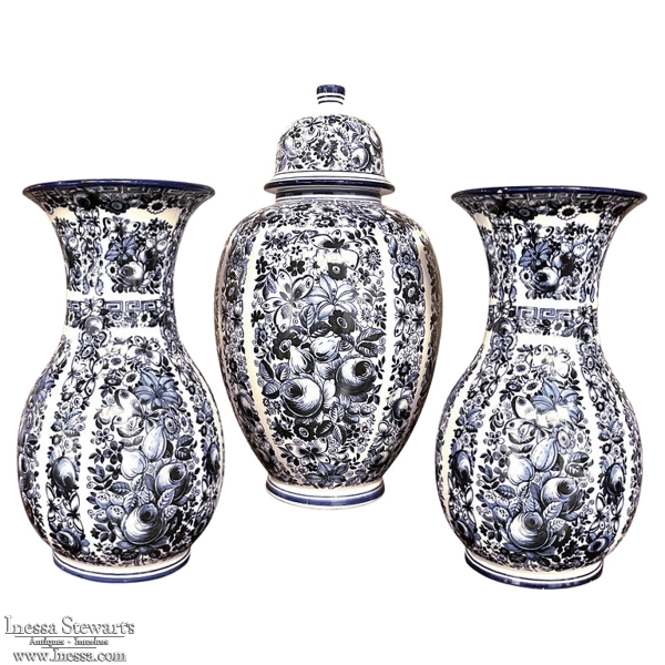 Antique Three-Piece Blue & White Garniture from Delfts