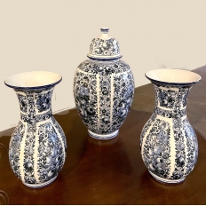 Antique Three-Piece Blue & White Garniture from Delfts