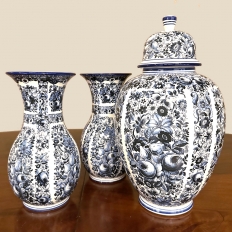 Antique Three-Piece Blue & White Garniture from Delfts