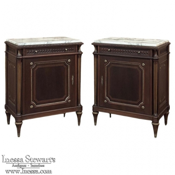 Pair Napoleon III Period Marble Top Mahogany Confituriers ~ Cabinets