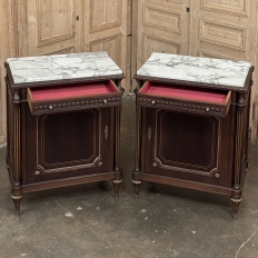 Pair Napoleon III Period Marble Top Mahogany Confituriers ~ Cabinets