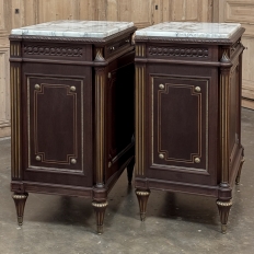 Pair Napoleon III Period Marble Top Mahogany Confituriers ~ Cabinets
