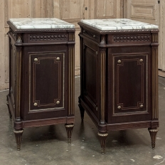 Pair Napoleon III Period Marble Top Mahogany Confituriers ~ Cabinets