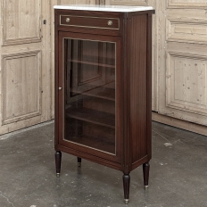 Antique Directoire Style Mahogany Petite Vitrine with Carrara Marble