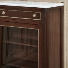 Antique Directoire Style Mahogany Petite Vitrine with Carrara Marble