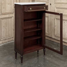 Antique Directoire Style Mahogany Petite Vitrine with Carrara Marble
