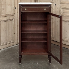 Antique Directoire Style Mahogany Petite Vitrine with Carrara Marble