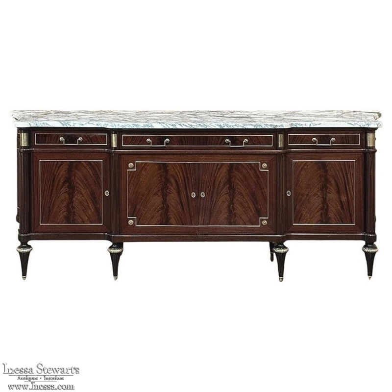 Grand Antique French Directoire Style Marble Top Mahogany Buffet