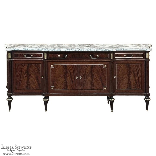 Grand Antique French Directoire Style Marble Top Mahogany Buffet