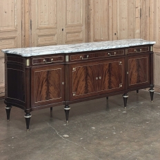 Grand Antique French Directoire Style Marble Top Mahogany Buffet