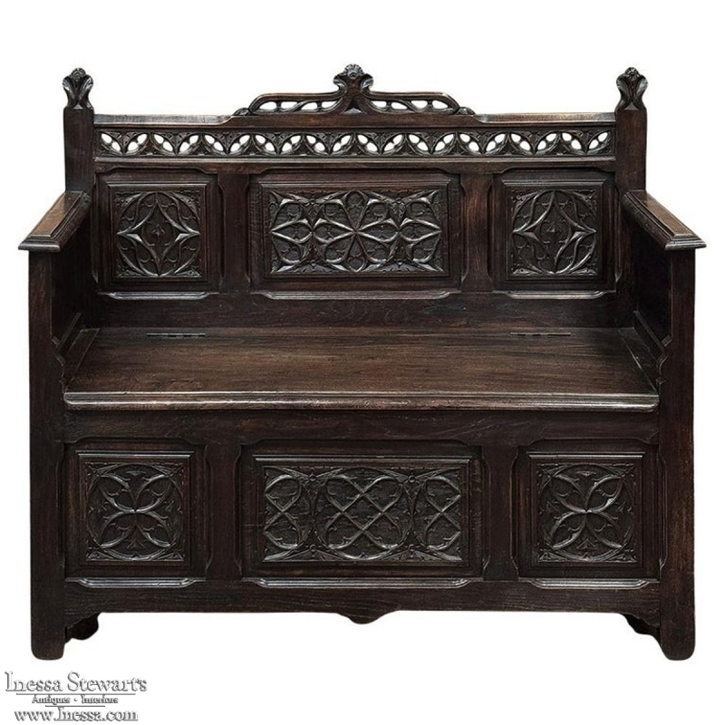 19th Century French Gothic Hall Bench