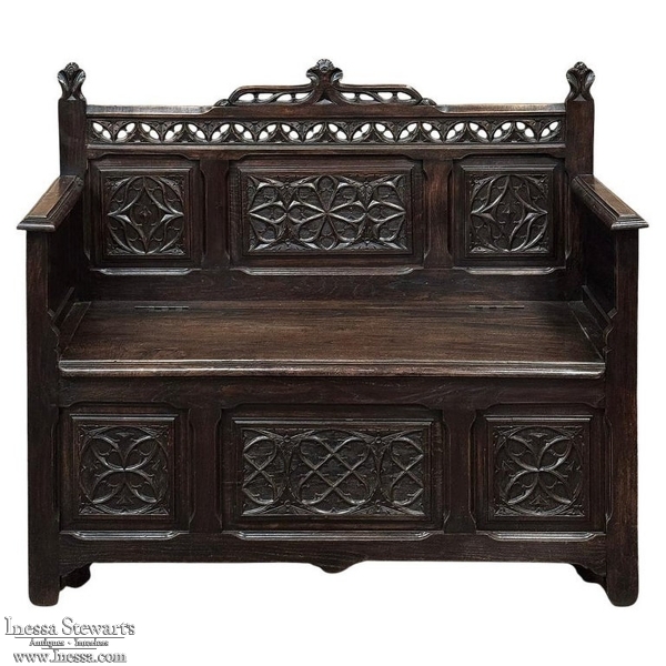 19th Century French Gothic Hall Bench