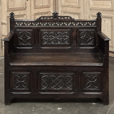 19th Century French Gothic Hall Bench