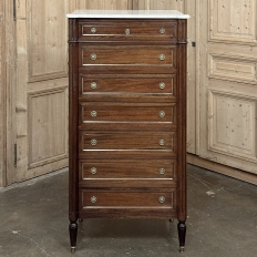 Antique French Louis XVI Semainier ~ Tall Chest of Drawers with Carrara Marble