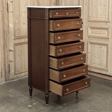 Antique French Louis XVI Semainier ~ Tall Chest of Drawers with Carrara Marble