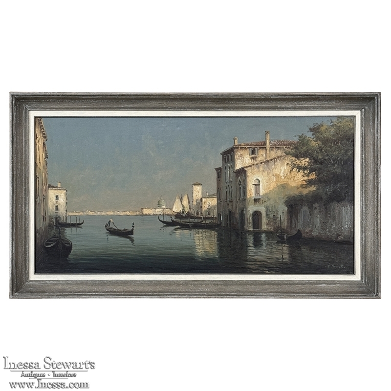 Antique Framed Oil Painting on Canvas of Venice by Mauretti