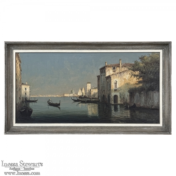 Antique Framed Oil Painting on Canvas of Venice by Mauretti