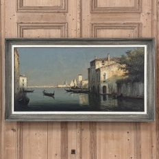 Antique Framed Oil Painting on Canvas of Venice by Mauretti