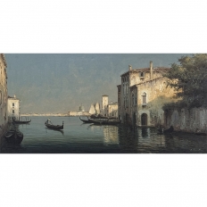 Antique Framed Oil Painting on Canvas of Venice by Mauretti