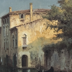 Antique Framed Oil Painting on Canvas of Venice by Mauretti