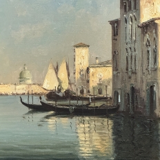 Antique Framed Oil Painting on Canvas of Venice by Mauretti