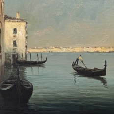 Antique Framed Oil Painting on Canvas of Venice by Mauretti