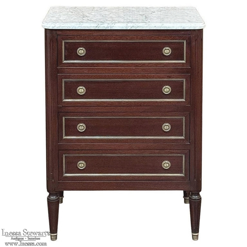 Antique Louis XVI Mahogany Chiffoniere-Petite Commode with Carrara Marble