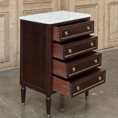 Antique Louis XVI Mahogany Chiffoniere-Petite Commode with Carrara Marble
