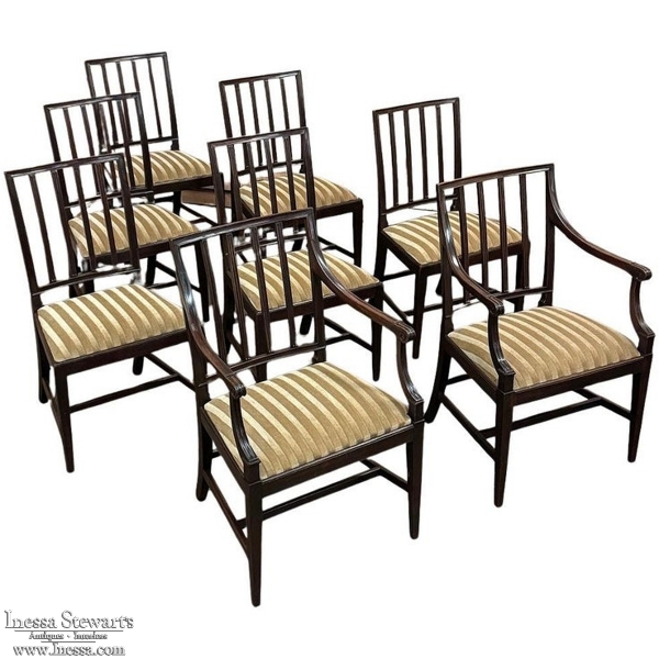 Set of Eight 18th Century Neoclassical Dining Chairs includes 2 Armchairs