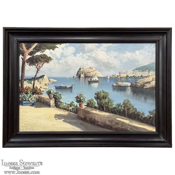 Antique Framed Oil Painting on Panel of Capri by Carlo Ciappa (1890-1970)