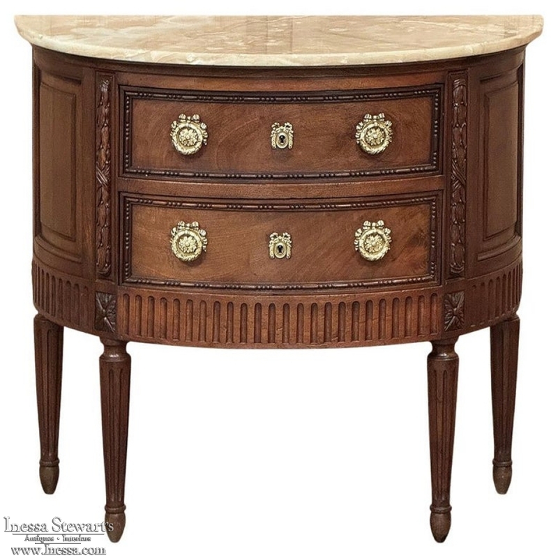 Antique French Louis XVI Demilune Commode with Onyx Top