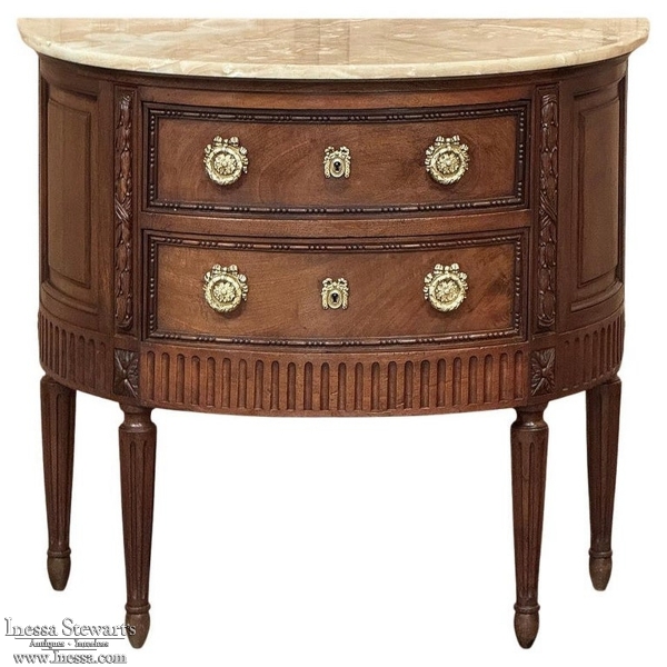 Antique French Louis XVI Demilune Commode with Onyx Top