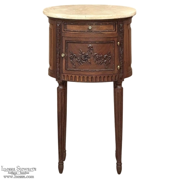 Antique French Louis XVI Oval Nightstand ~ End Table with Onyx Top