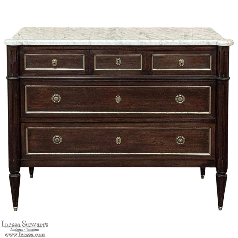 Antique French Louis XVI Mahogany Commode with Carrara Marble