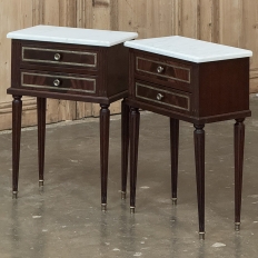 Pair Louis XVI Style Mahogany End Tables ~ Nightstands with Carrara Marble