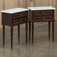 Pair Louis XVI Style Mahogany End Tables ~ Nightstands with Carrara Marble