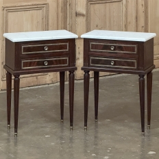 Pair Louis XVI Style Mahogany End Tables ~ Nightstands with Carrara Marble