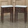 Pair Louis XVI Style Mahogany End Tables ~ Nightstands with Carrara Marble
