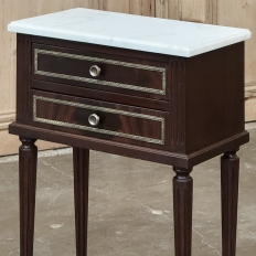 Pair Louis XVI Style Mahogany End Tables ~ Nightstands with Carrara Marble