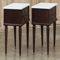 Pair Louis XVI Style Mahogany End Tables ~ Nightstands with Carrara Marble