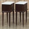 Pair Louis XVI Style Mahogany End Tables ~ Nightstands with Carrara Marble