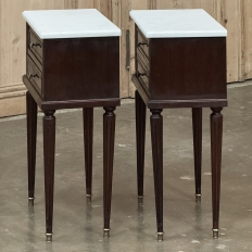 Pair Louis XVI Style Mahogany End Tables ~ Nightstands with Carrara Marble