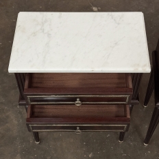 Pair Louis XVI Style Mahogany End Tables ~ Nightstands with Carrara Marble
