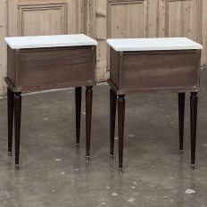 Pair Louis XVI Style Mahogany End Tables ~ Nightstands with Carrara Marble