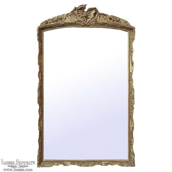 Grand 19th Century French Napoleon III Period Giltwood Mantel ~ Floor Mirror